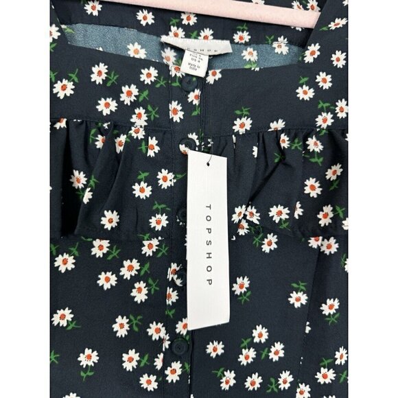 Topshop Blue White Floral Long Sleeve Ruffle Romper NWT Size 4 Long Sleeve - Picture 5 of 9
